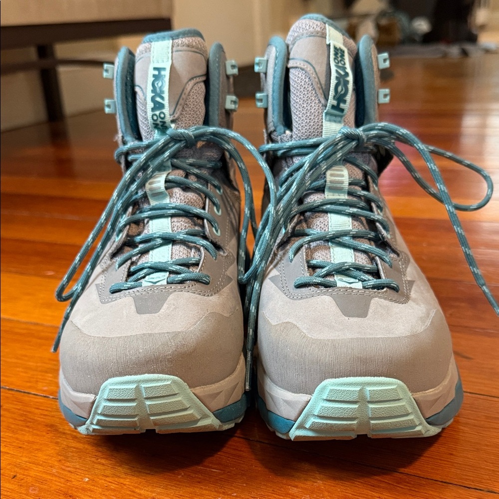Hoka Gray and Teal Women’s Trail Hiking Boots